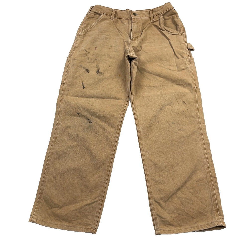 Carhartt Pants Men 34x30 Carpenter Duck Canvas Baggy B11 Brown Distressed VTG